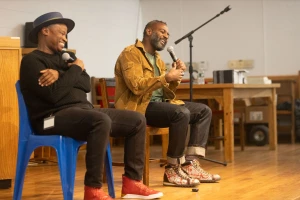 Freedom Reads Founder & CEO Reginald Dwayne Betts and University of New Haven Professor Randall Horton – both highly-regarded, award-winning poets – conduct a poetry reading in November 2023 at Carl Robinson Correctional Institution in Enfield, Connecticut.